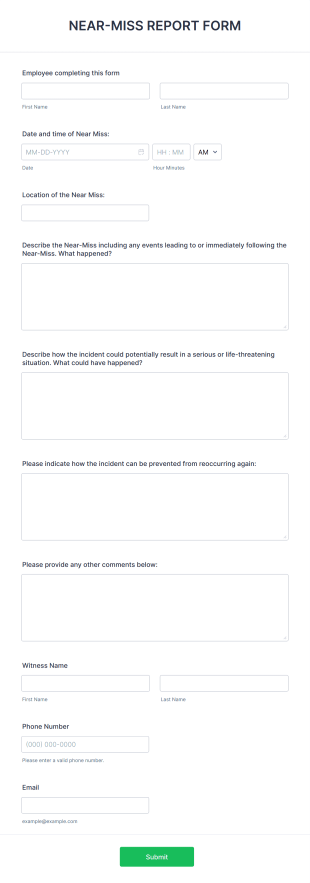 Near Miss Incident Report Form Template