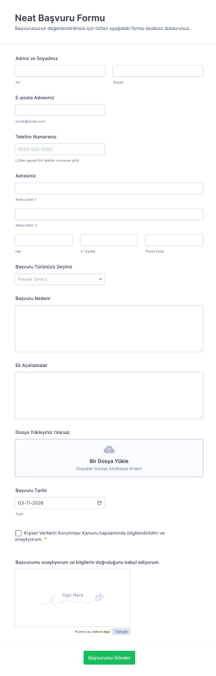 Neat Başvuru Form Şablonu