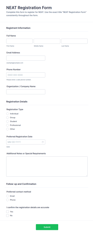 NEAT Registration Form Template