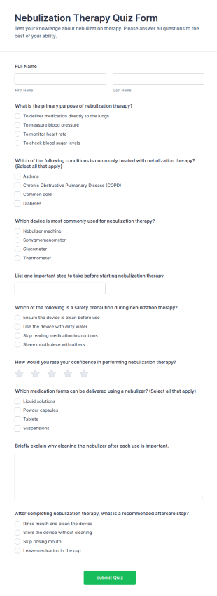 Nebulization Therapy Quiz Form Template