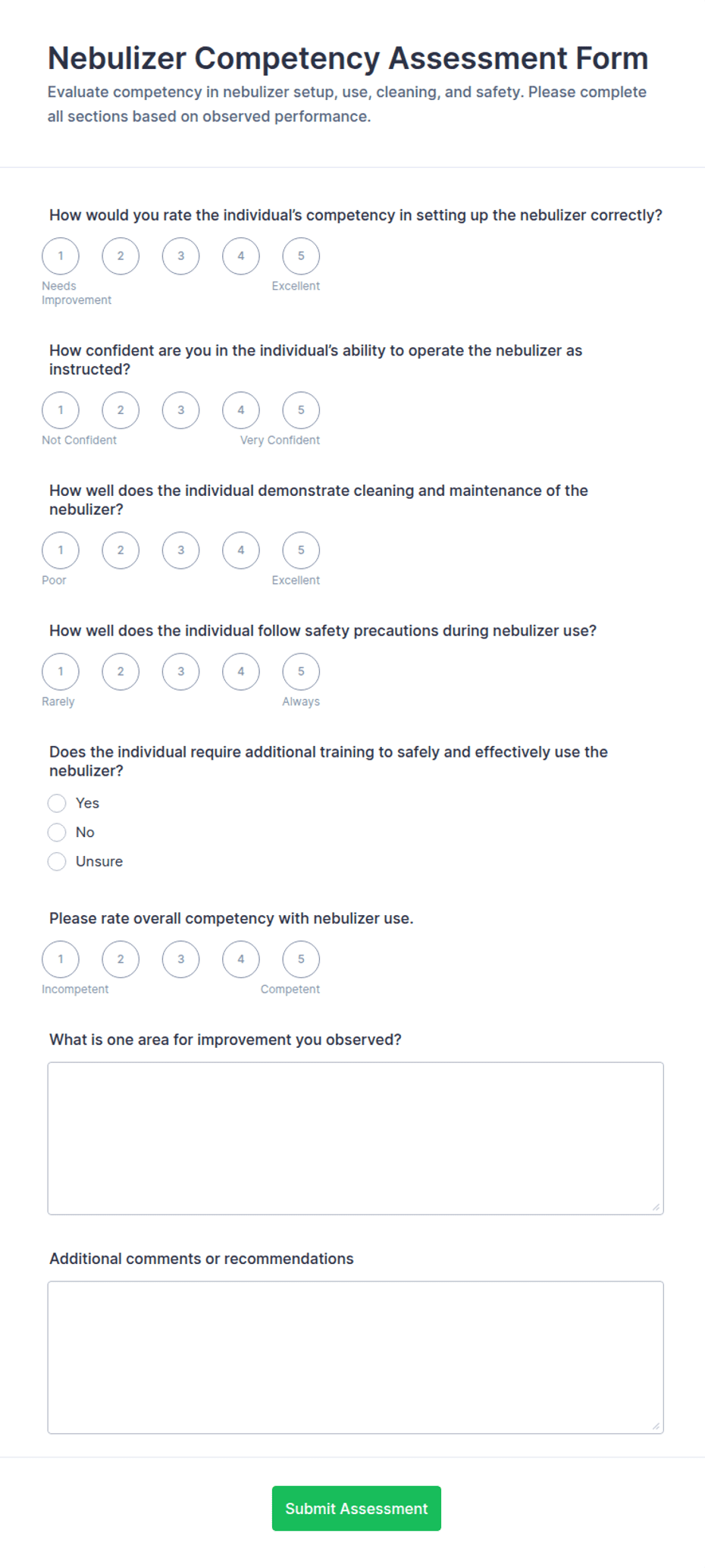 Nebulizer Competency Assessment Form Template | Jotform