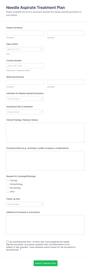 Needle Aspirate Treatment Plan Form Template