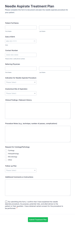 Needle Aspirate Treatment Plan Form Template