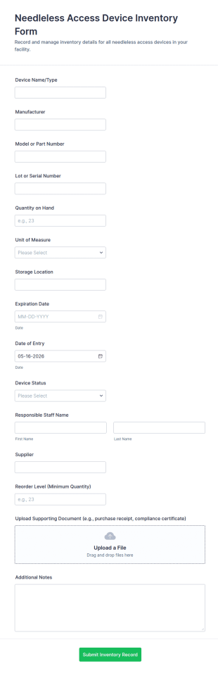 Needleless Access Device Inventory Form Template