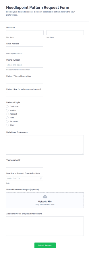 Needlepoint Pattern Request Form Template