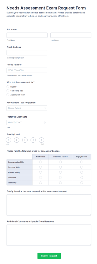 Needs Assessment Exam Request Form Template