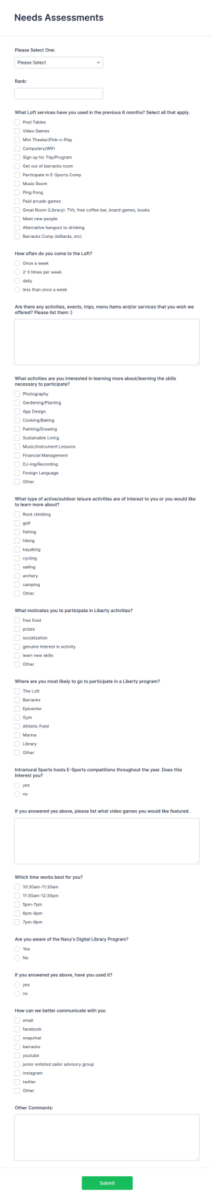 Needs Assessments Survey Form Template