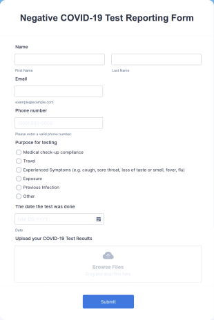 Negative COVID 19 Test Reporting Form Template