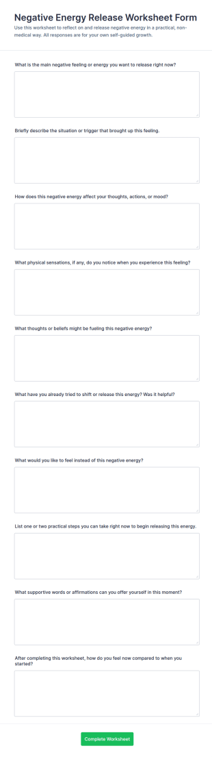 Negative Energy Release Worksheet Form Template