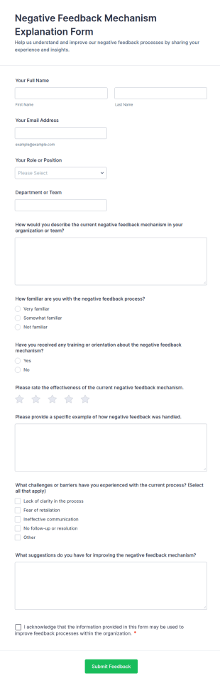 Negative Feedback Mechanism Explanation Form Template