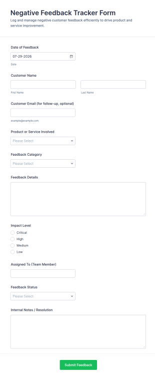 Negative Feedback Tracker Form Template
