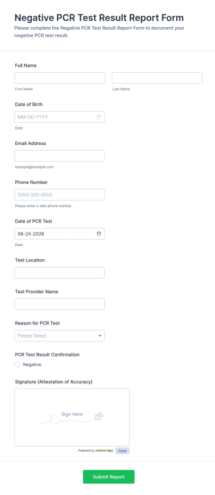 Negative PCR Test Result Report Form Template