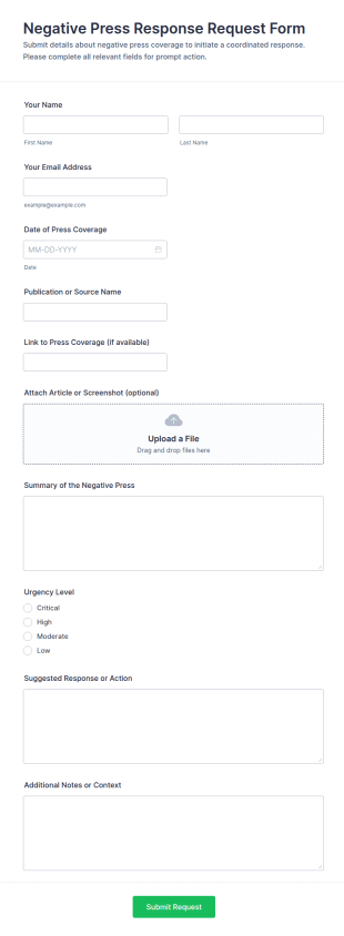 Negative Press Response Request Form Template