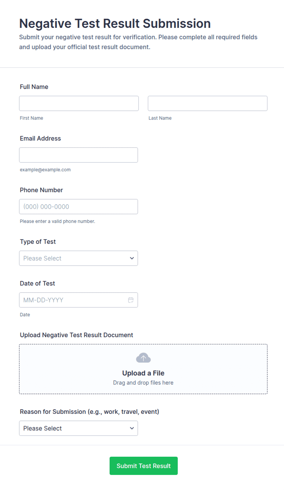 Negative Declaration Form Negative Test Result Submission Form Template | Jotform