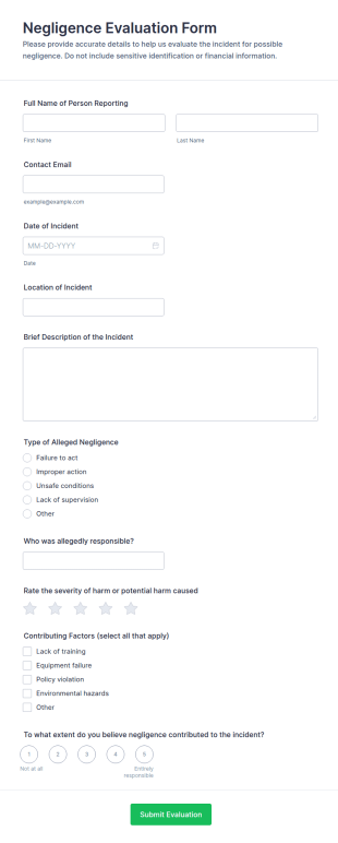 Negligence Evaluation Form Template