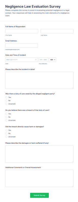 Negligence Law Evaluation Survey Form Template
