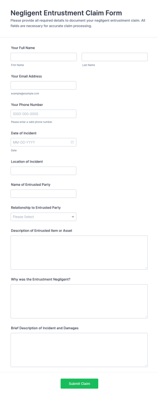 Negligent Entrustment Claim Form Template