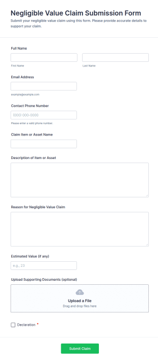 Negligible Value Claim Submission Form Template