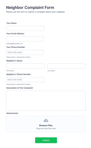 Neighbor Complaint Form Template