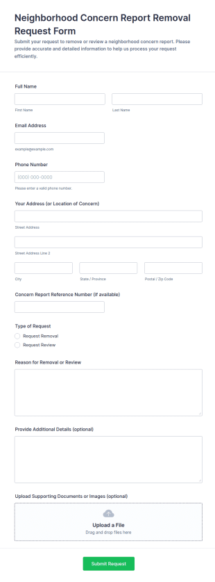 Neighborhood Concern Report Removal Request Form Template