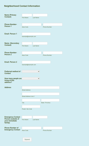 Neighborhood Contact Form Template