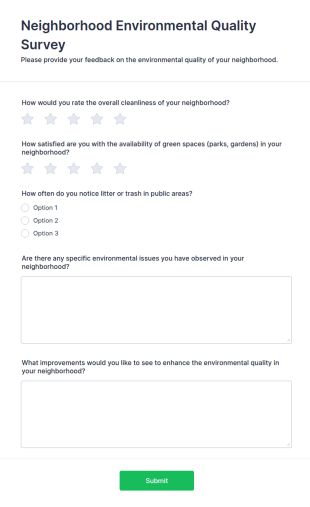 Neighborhood Environmental Quality Survey Form Template