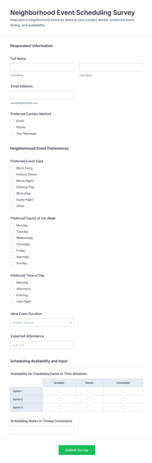 Neighborhood Event Scheduling Survey Form Template