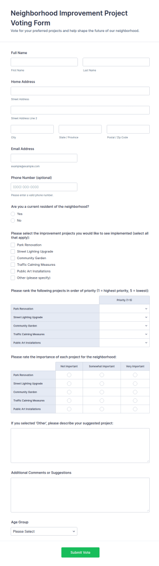 Neighborhood Improvement Project Voting Form Template