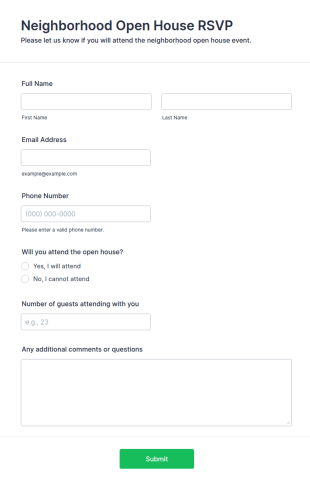 Neighborhood Open House RSVP Form Template