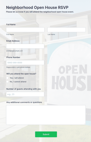 Neighborhood Open House RSVP Form Template
