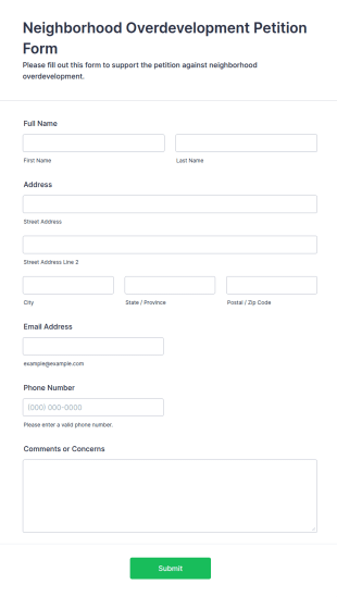 Neighborhood Overdevelopment Petition Form Template