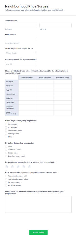 Neighborhood Price Survey Form Template
