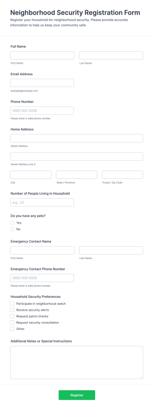 Neighborhood Security Registration Form Template