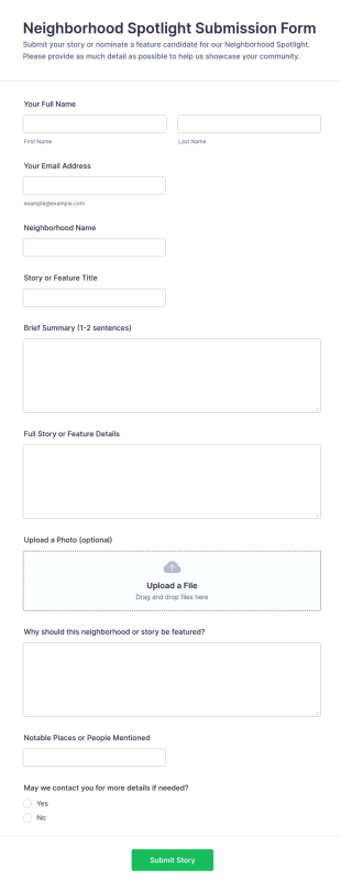 Neighborhood Spotlight Submission Form Template