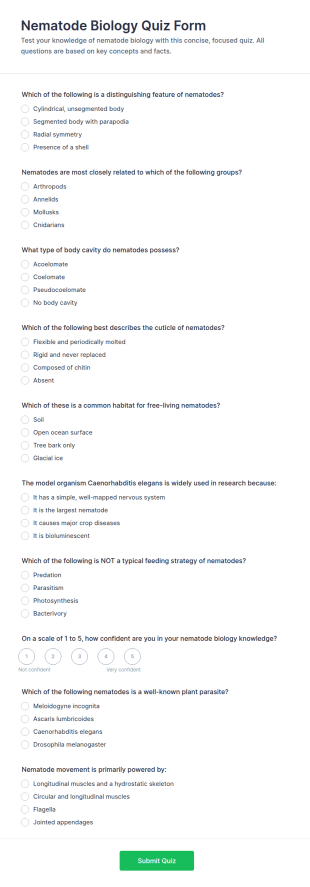 Nematode Biology Quiz Form Template