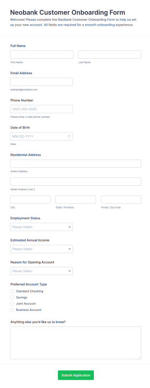 Neobank Customer Onboarding Form Template