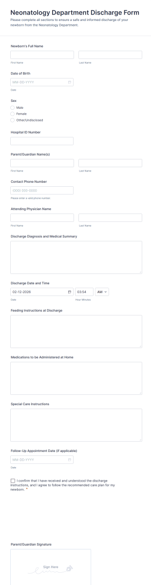 Neonatology Department Discharge Form Template