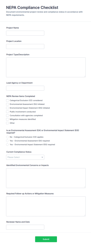 NEPA Compliance Checklist Form Template
