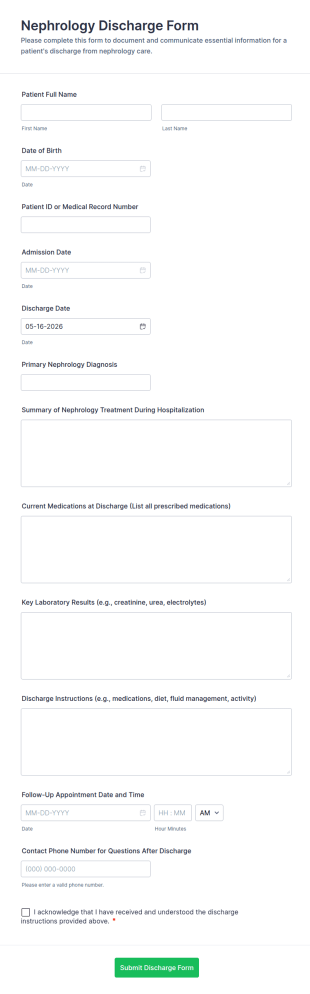 Nephrology Discharge Form Template