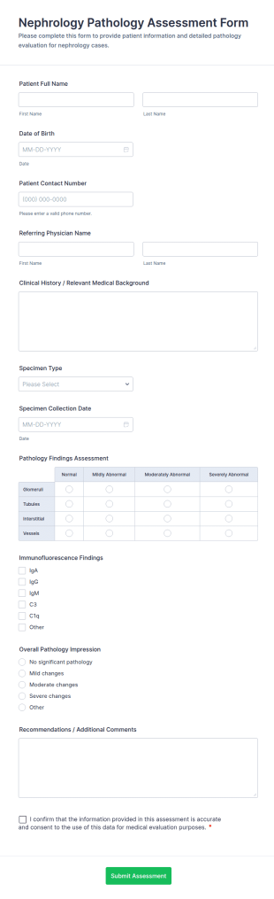 Nephrology Pathology Assessment Form Template