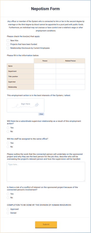 Nepotism Form Template
