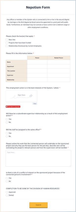 Nepotism Form Template