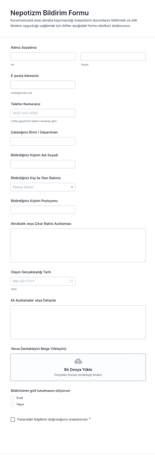 Nepotizm Bildirim Form Şablonu