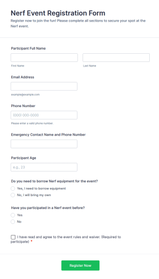 Nerf Event Registration Form Template