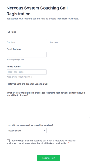 Nervous System Coaching Call Registration Form Template