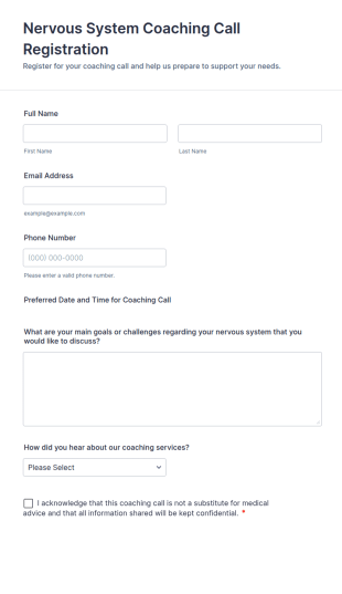 Nervous System Coaching Call Registration Form Template