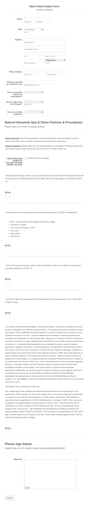 NESS New Guest &amp COVID 19 Consent Form Template