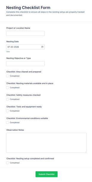 Nesting Checklist Form Template