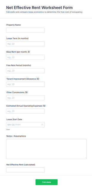 Net Effective Rent Worksheet Form Template