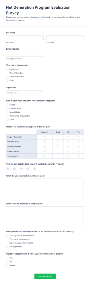 Net Generation Program Evaluation Survey Form Template